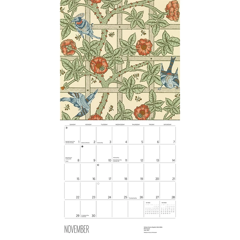 William Morris Arts Crafts Designs 2026 Wall Calendar