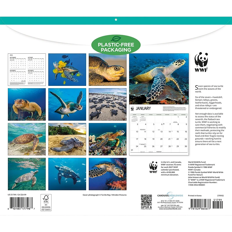 World Wildlife Fund Sea Turtles 2027 Wall Calendar