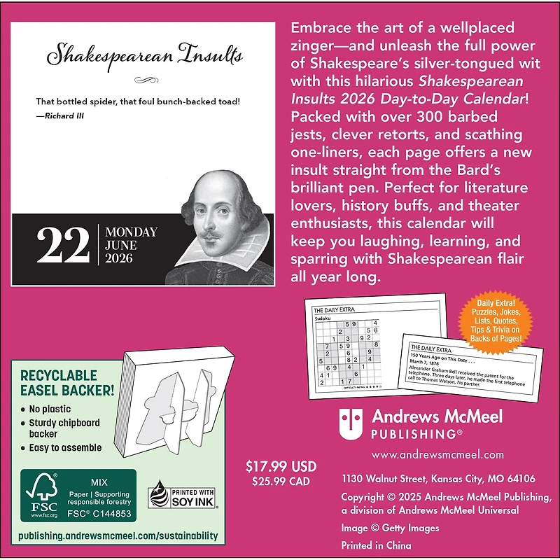Shakespearean Insults 2026 Box Calendar