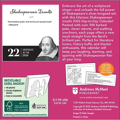 Shakespearean Insults 2026 Box Calendar