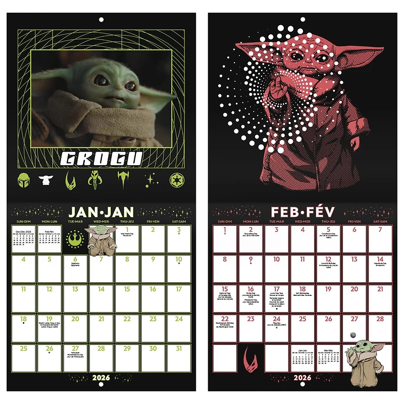 Star Wars Mandalorian Grogu Bilingual 2026 Mini Calendar