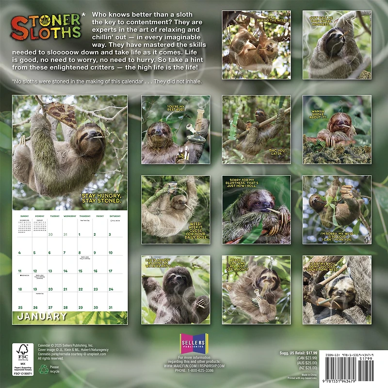 Stoner Sloths 2026 Wall Calendar