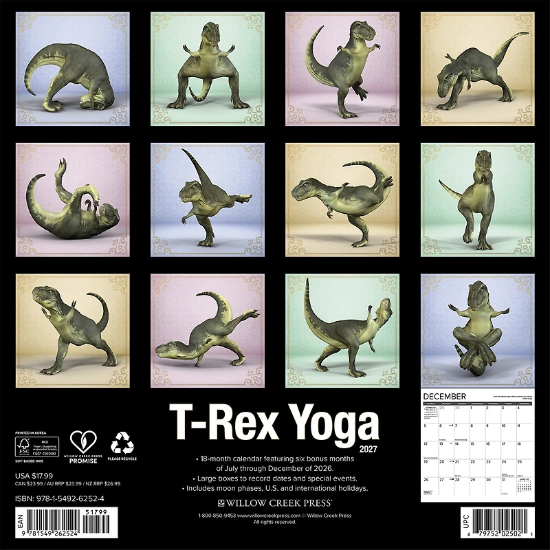 T-Rex Yoga 2027 Wall Calendar