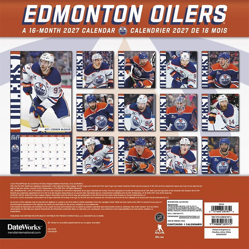 NHL Edmonton Oilers 2027 Wall Calendar