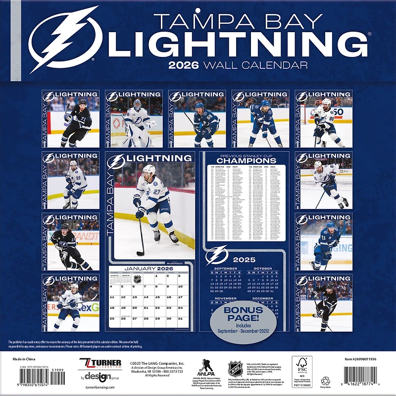 NHL Tampa Bay Lightning 2026 Wall Calendar - Online Only