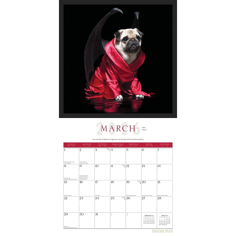 Fantasy Pugs 2026 Wall Calendar