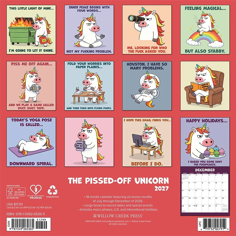 The Pissed-off Unicorn 2027 Wall Calendar