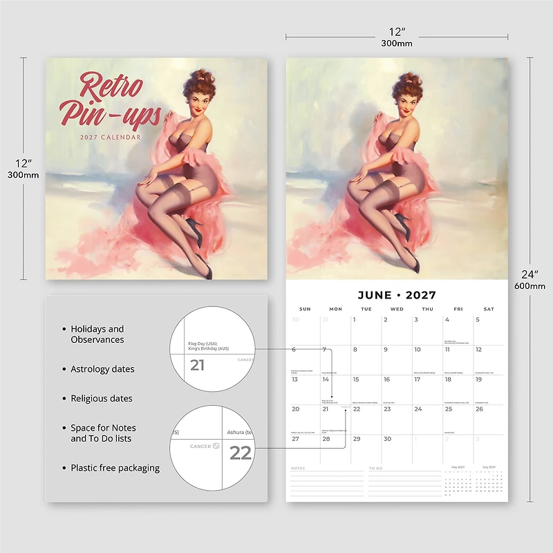 Retro Pin-ups 2027 Wall Calendar