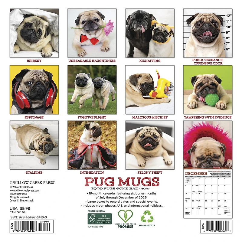 Pug Mugs 2027 Mini Calendar