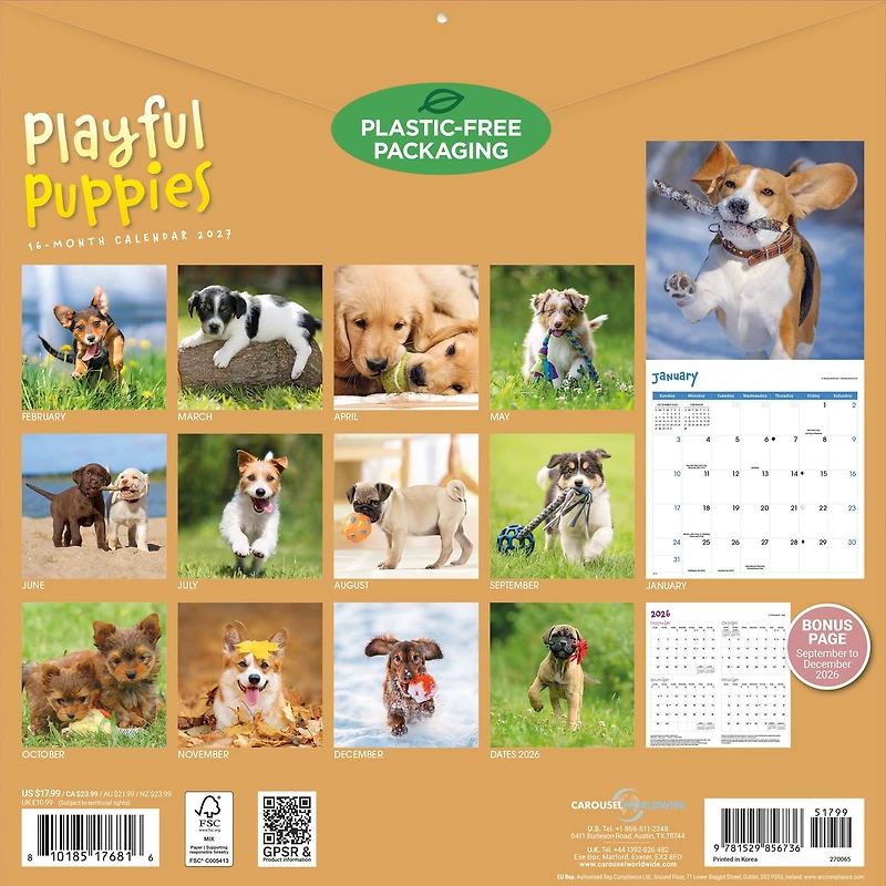 Playful Puppies 2027 Wall Calendar