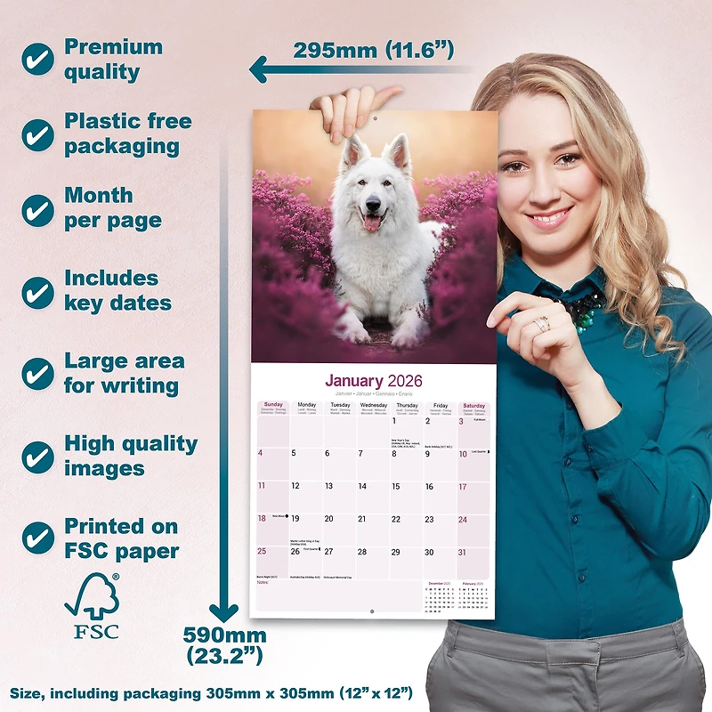 White Shepherd 2026 Wall Calendar