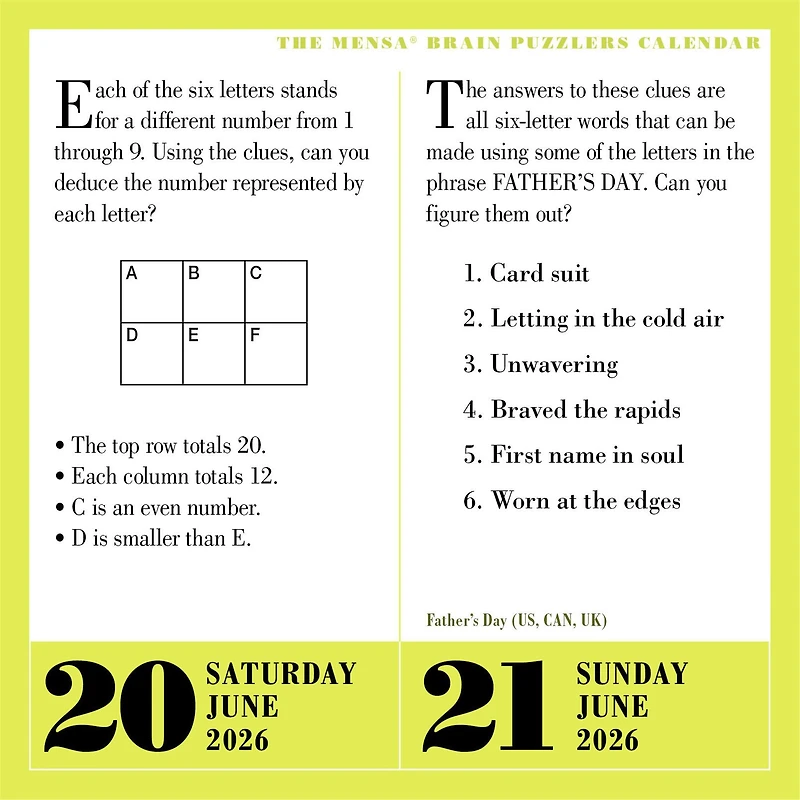Mensa 365 Brain Puzzlers 2026 Box Calendar
