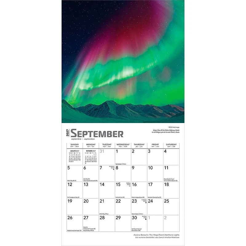 Aurora Borealis / Les aurores boréales 2027 Mini Calendar