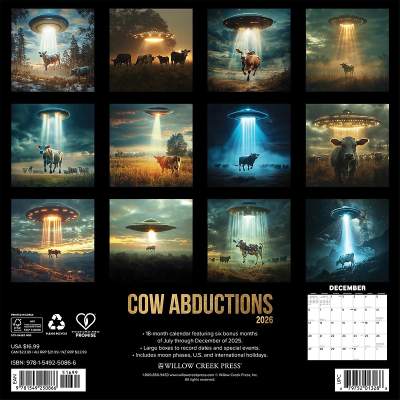 Cow Abductions 2026 Wall Calendar