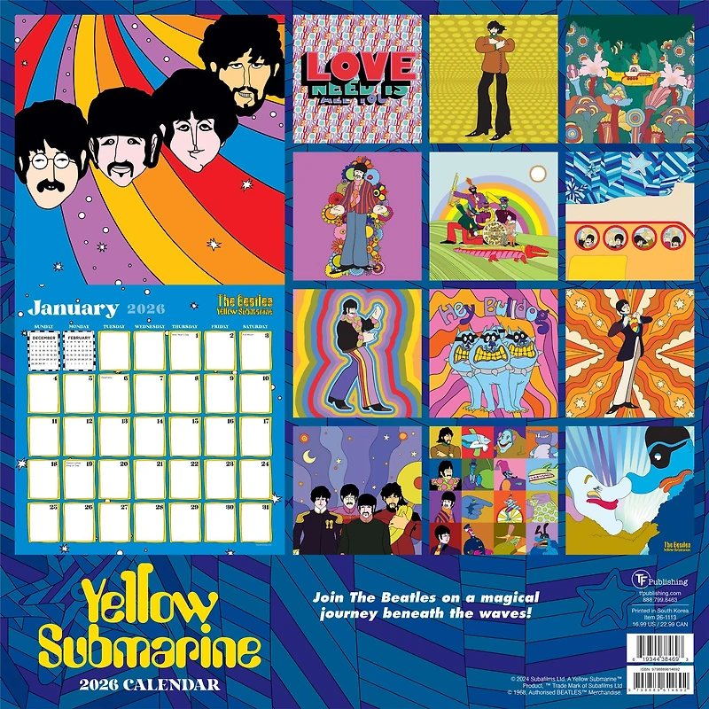 Beatles Yellow Submarine 2026 Wall Calendar - Online Only