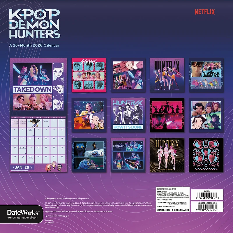 Kpop Demon Hunters 2026 Wall Calendar