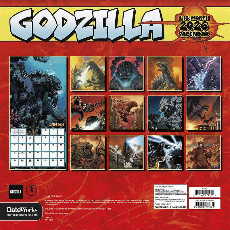 Godzilla Classic 2026 Wall Calendar - Online Only