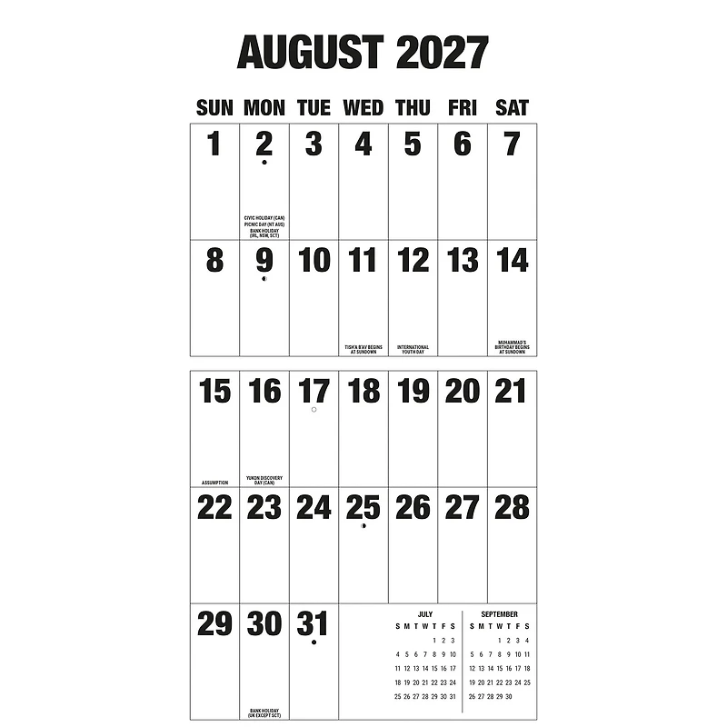 Big Letters Big Numbers 2027 Wall Calendar