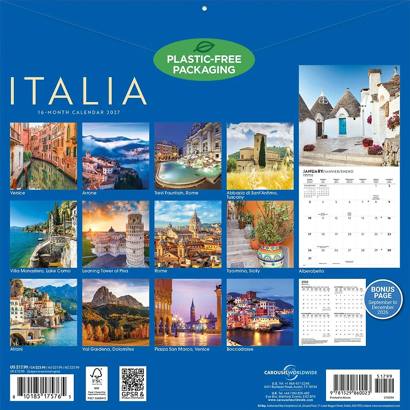 Italia 2027 Wall Calendar