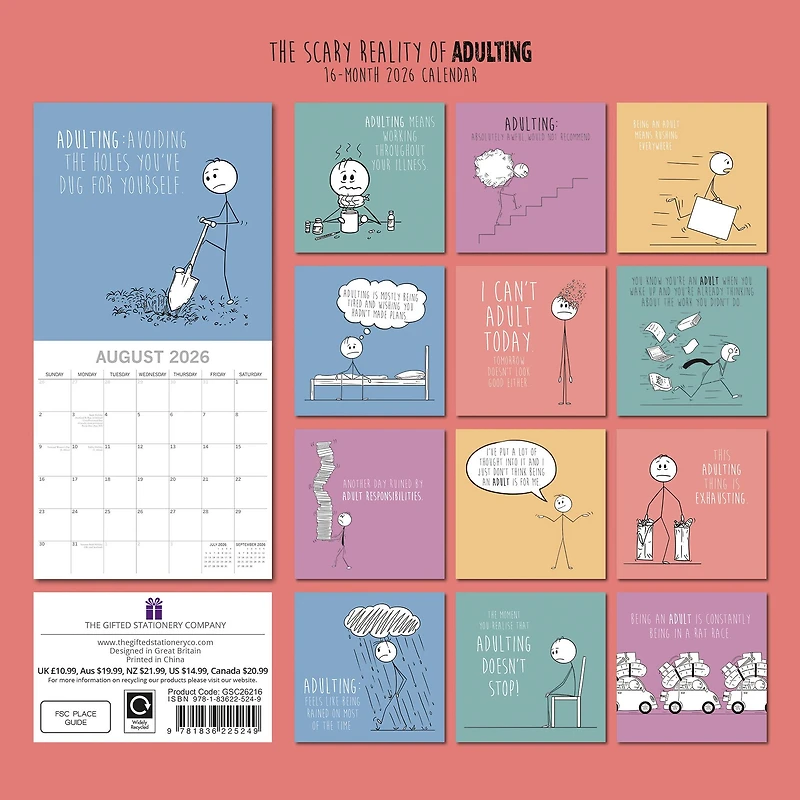 Scary Reality Of Adulting 2026 Wall Calendar