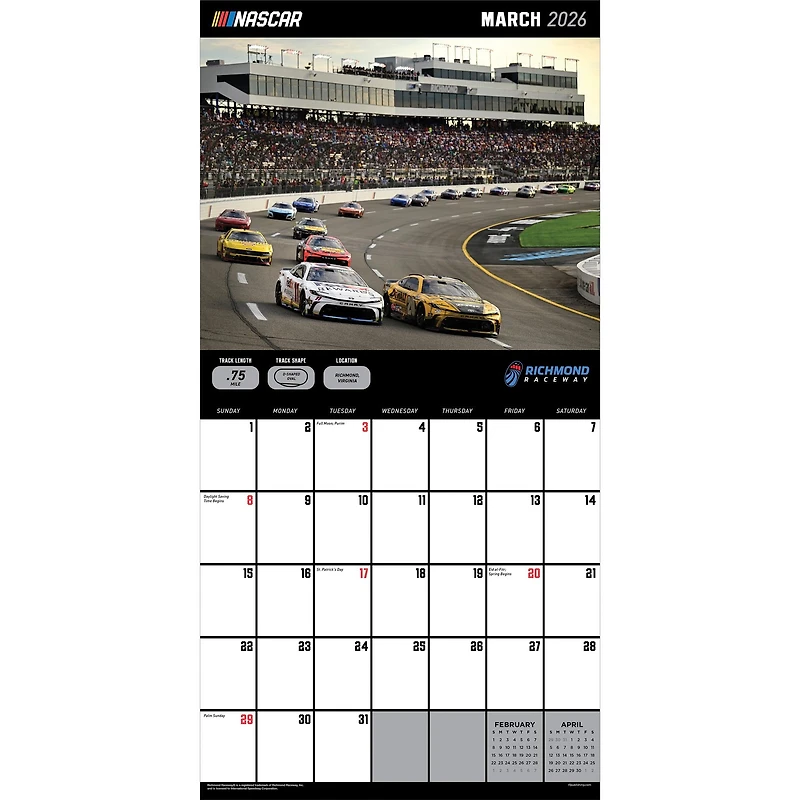Nascar Tracks 2026 Wall Calendar
