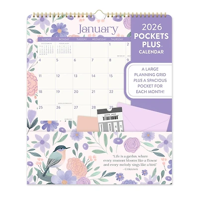Birds and Blooms Pockets Plus 2026 Wall Calendar