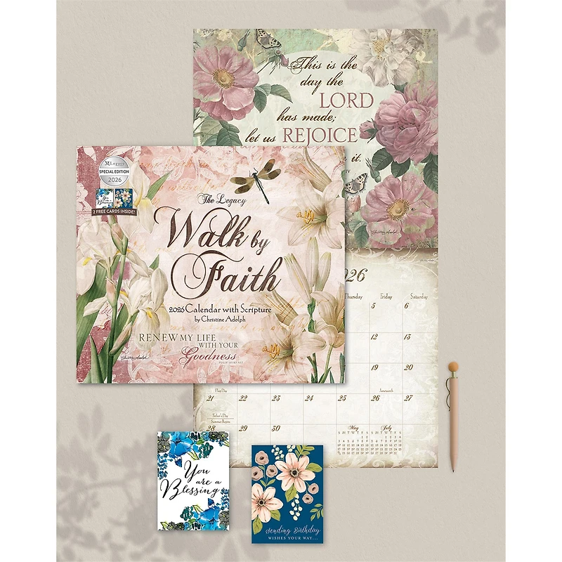 Walk By Faith 2026 Deluxe Special Edition Wall Calendar with Cards
