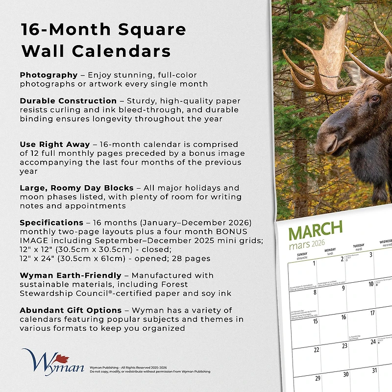 Canadian Geographic Moose 2026 Wall Calendar