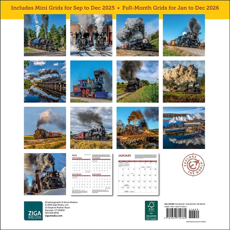 Steam Trains 2026 Wall Calendar