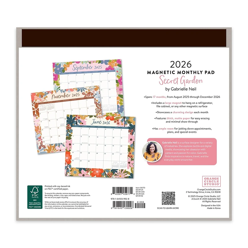 Secret Garden 2025-2026 Exclusive Mini Magnetic Pad Calendar