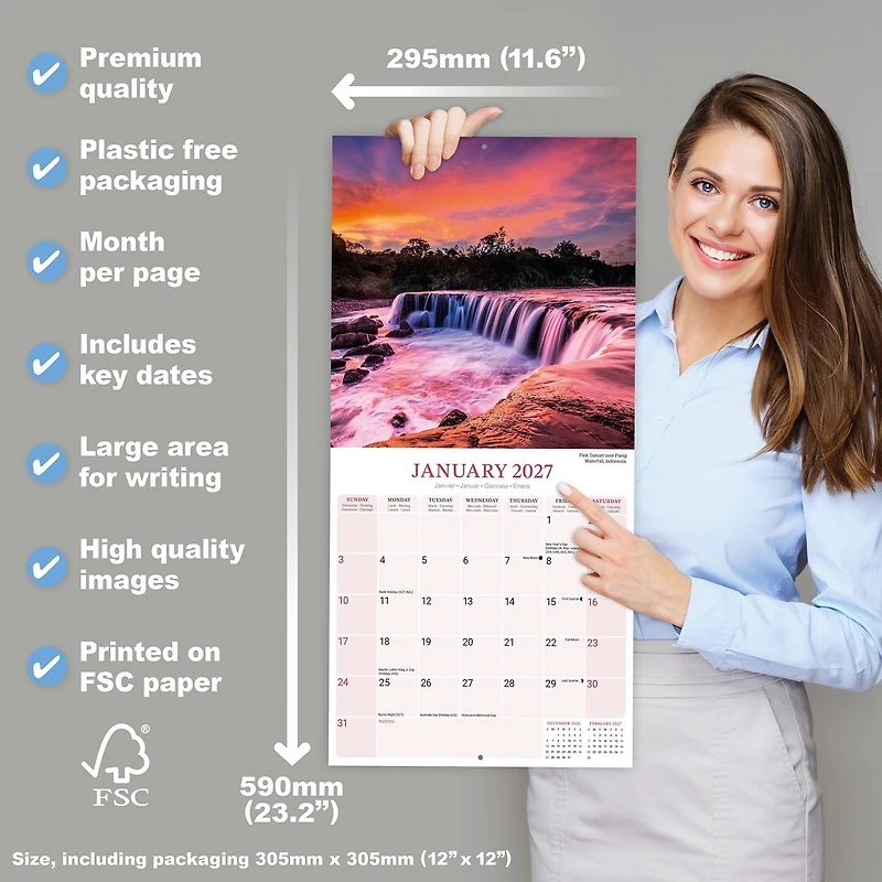 Waterfalls 2027 Wall Calendar