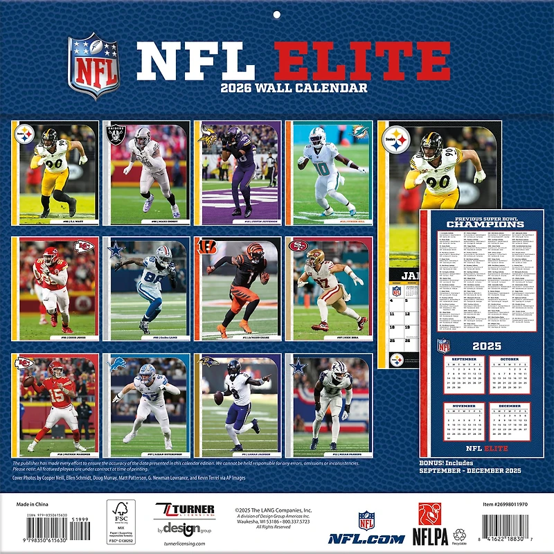 NFL Elite 2026 Wall Calendar