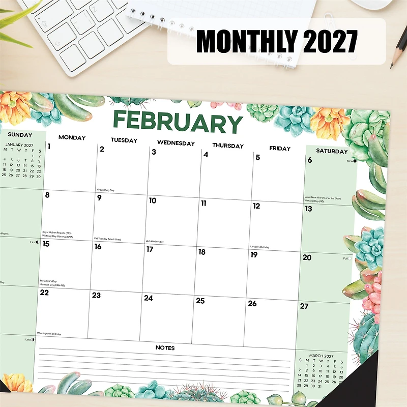 Succulents 2027 Small Desk Pad Calendar