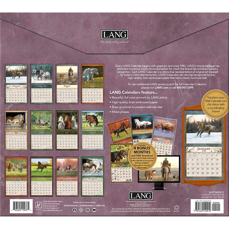 Horses In The Mist 2025-2026 Deluxe Special Edition Wall Calendar with Bonus Months
