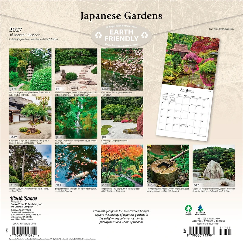 Japanese Gardens 2027 Wall Calendar
