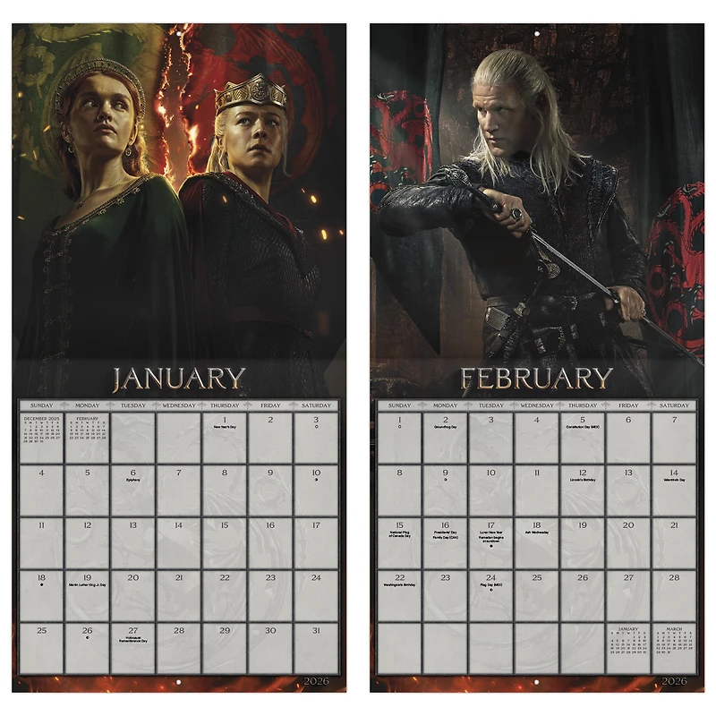 Game Of Thrones House Of The Dragon 2026 Wall Calendar