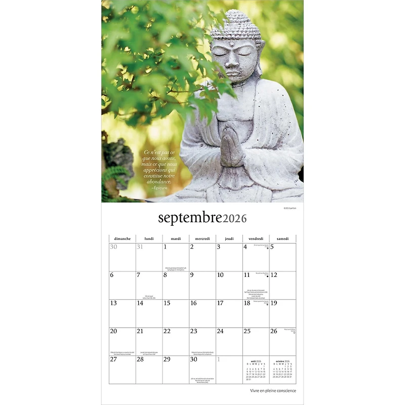 Vivre En Pleine Conscience 2026 Wall Calendar (French)