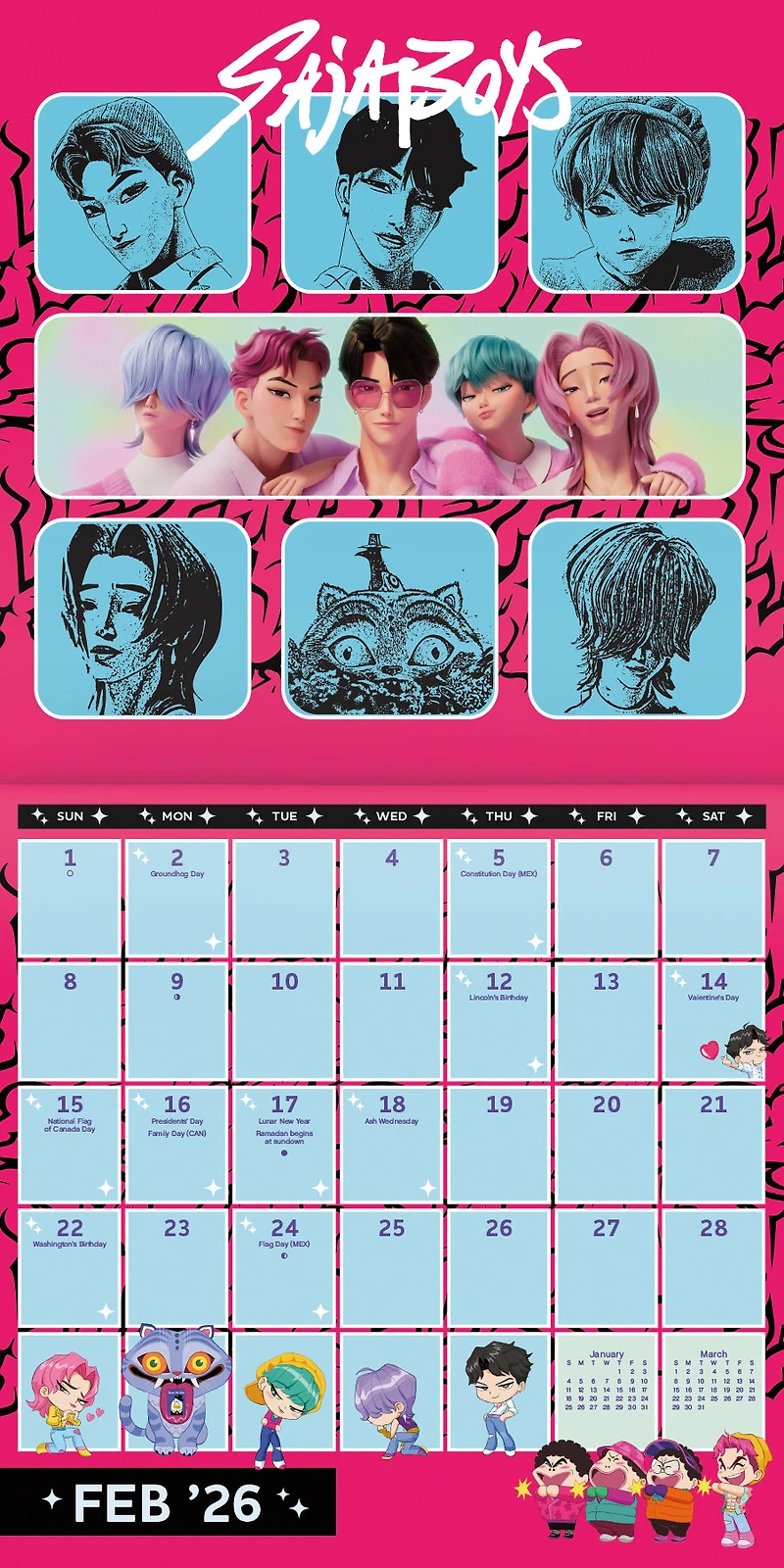 Kpop Demon Hunters 2026 Wall Calendar