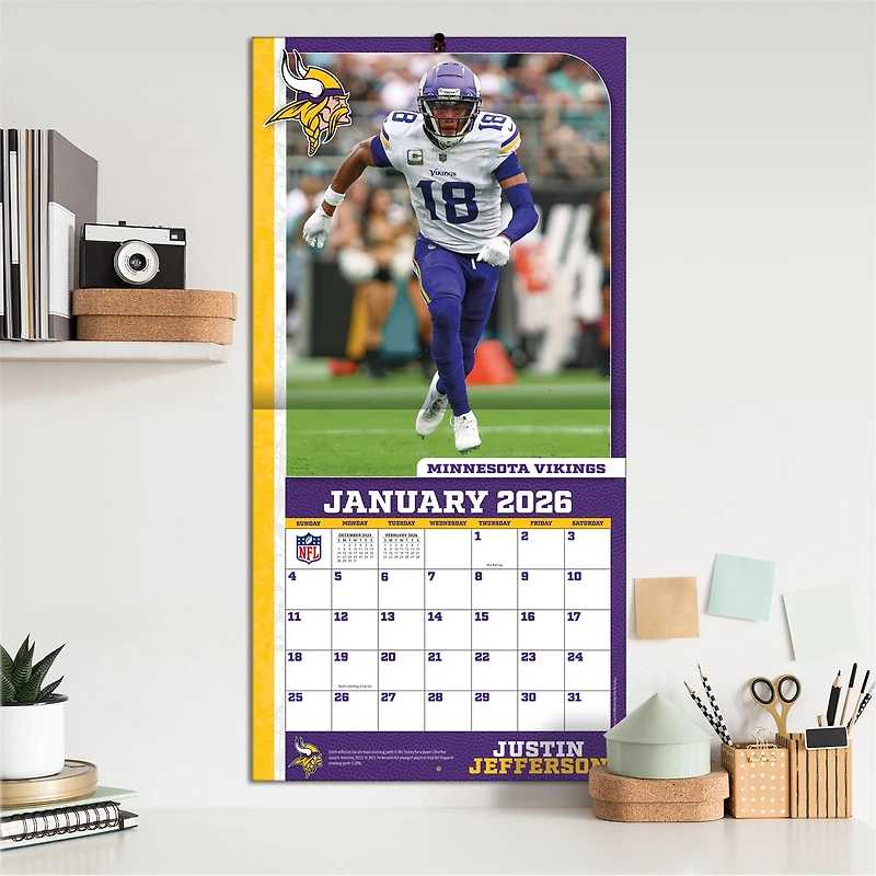 NFL  Justin Jefferson Minnesota Vikings 2026 Wall Calendar
