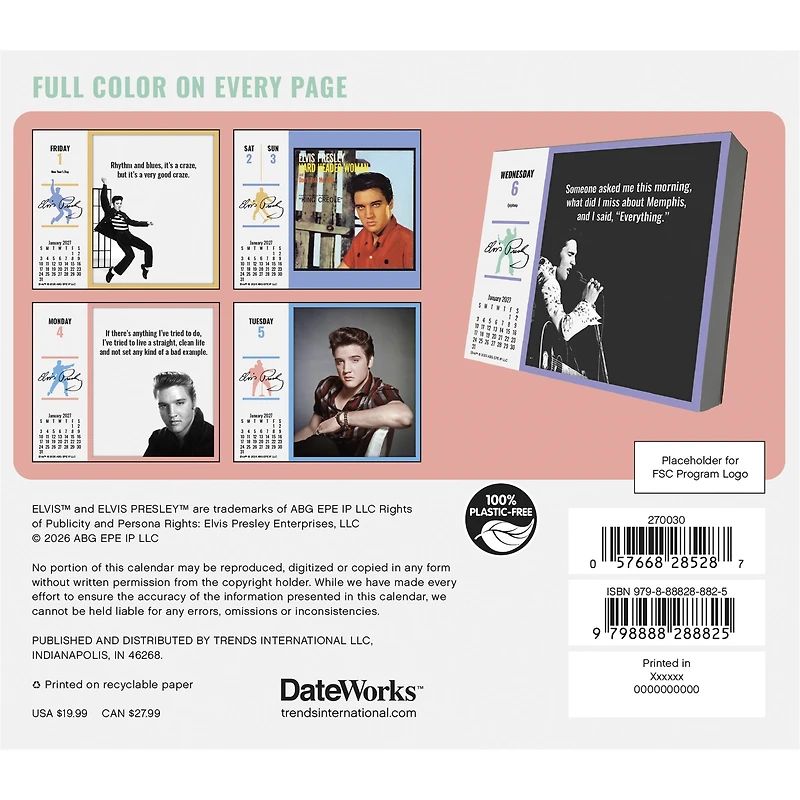 Elvis Presley 2027 Box Calendar