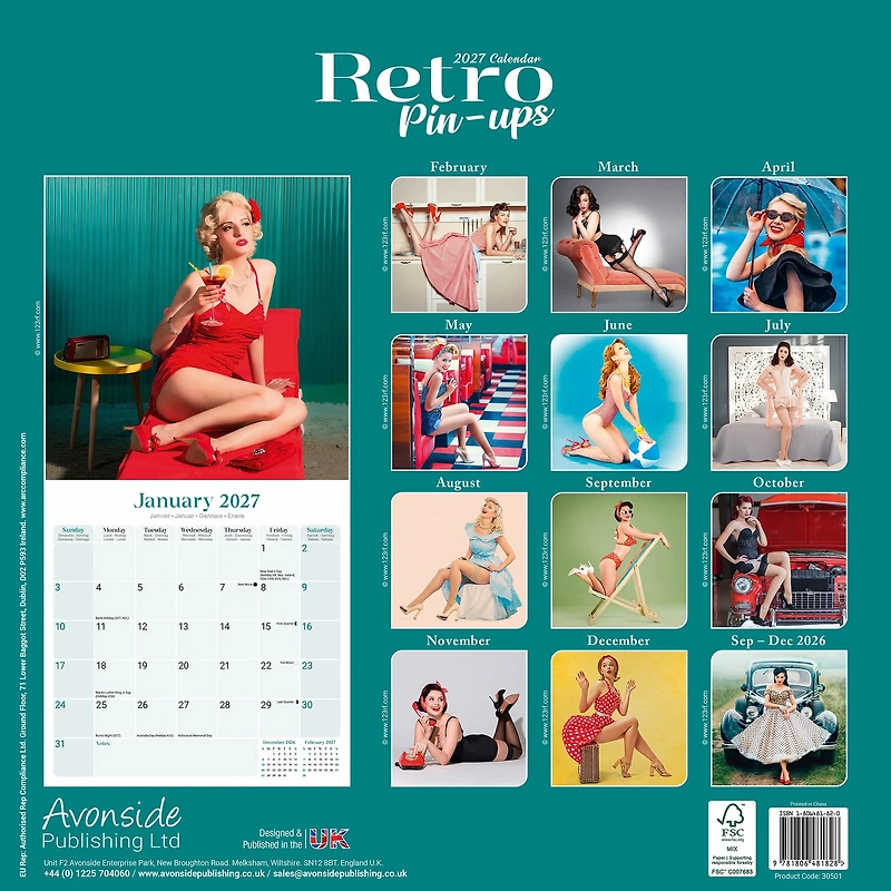 Retro Pin Ups 2027 Wall Calendar