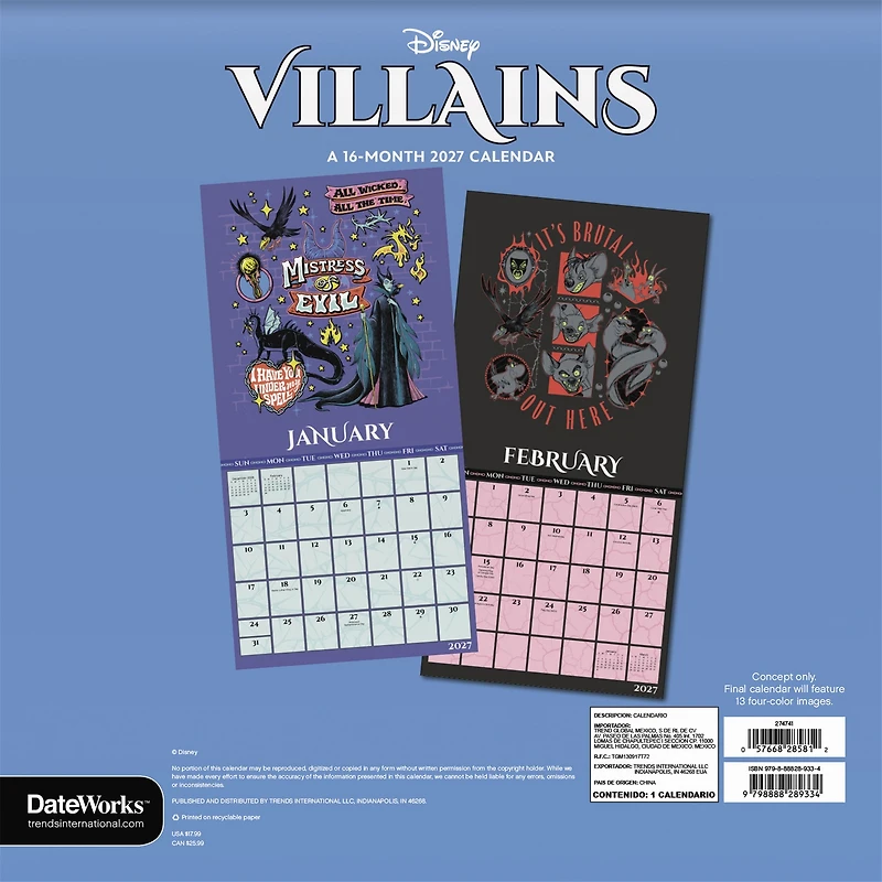 Disney Villains 2027 Wall Calendar