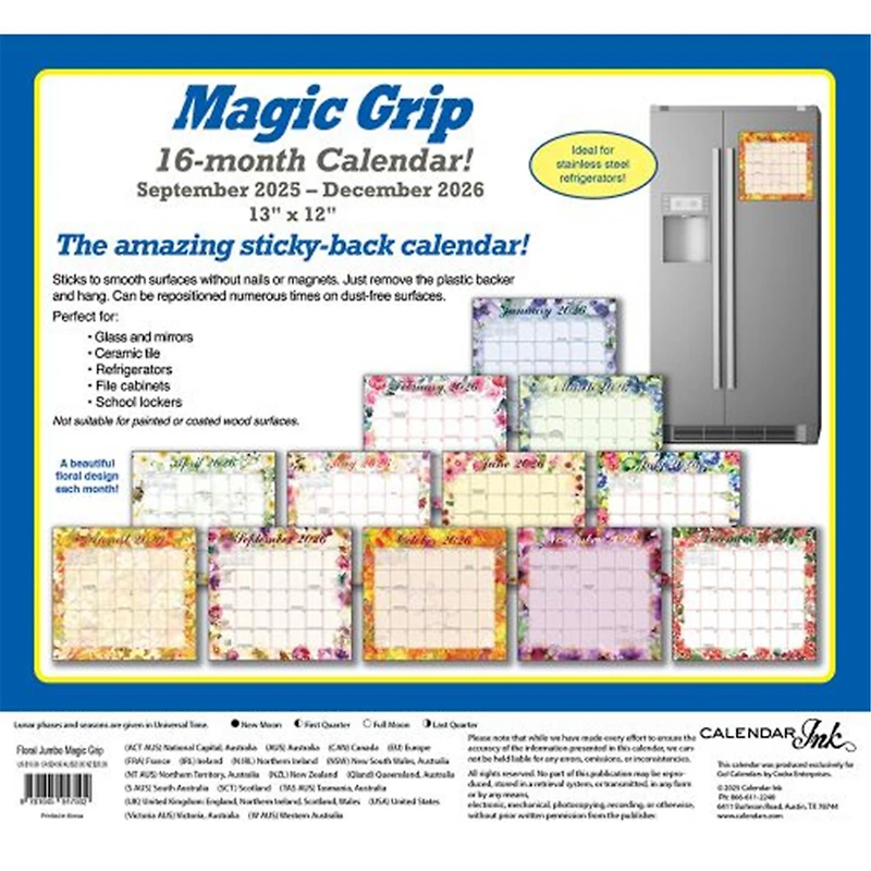 Floral Jumbo Magic Grip 2025-2026 Wall Calendar