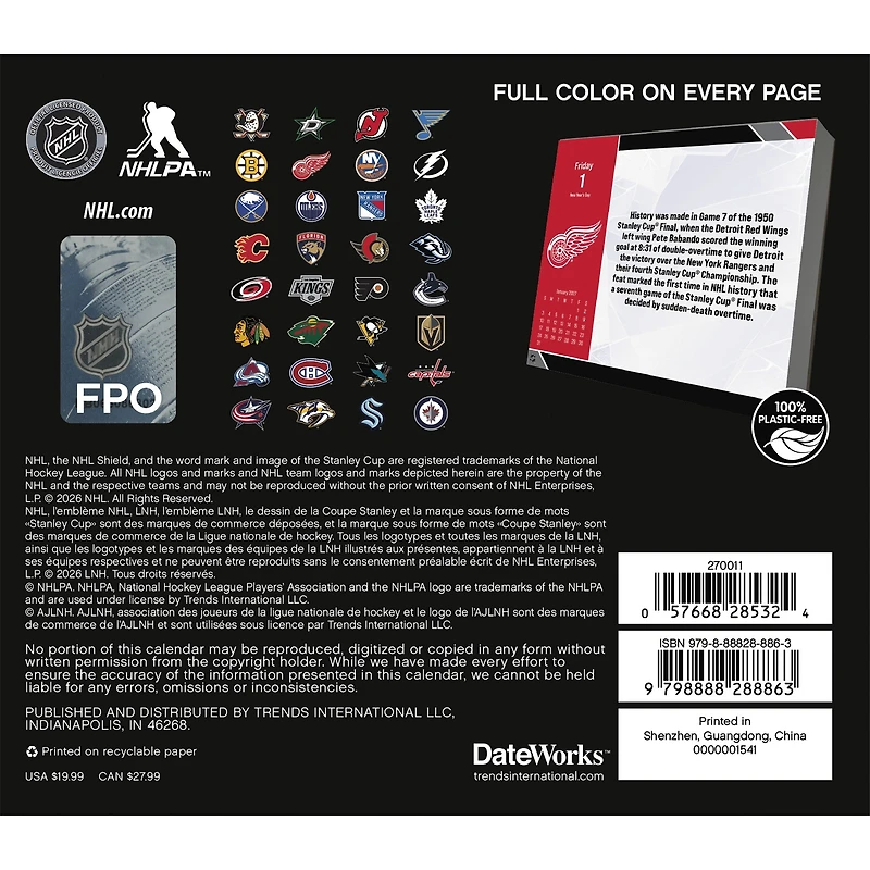 NHL 2027 Box Calendar