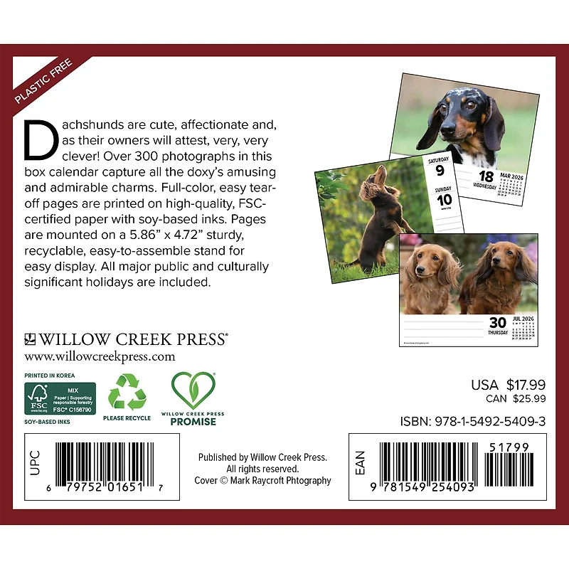 Just Dachshunds 2026 Box Calendar