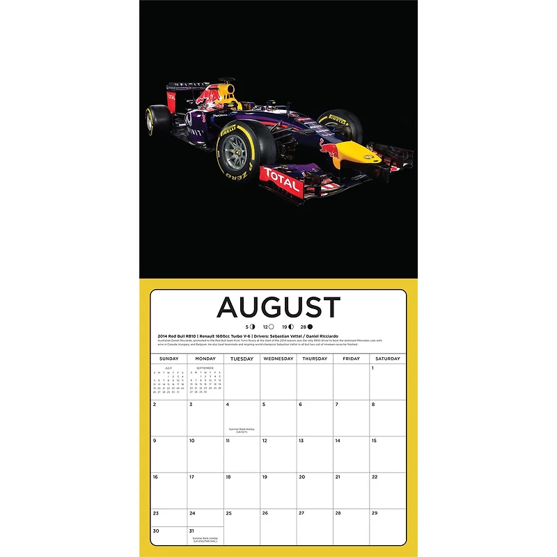 The Art of Formula 1 Race Car 2026 Wall Calendar