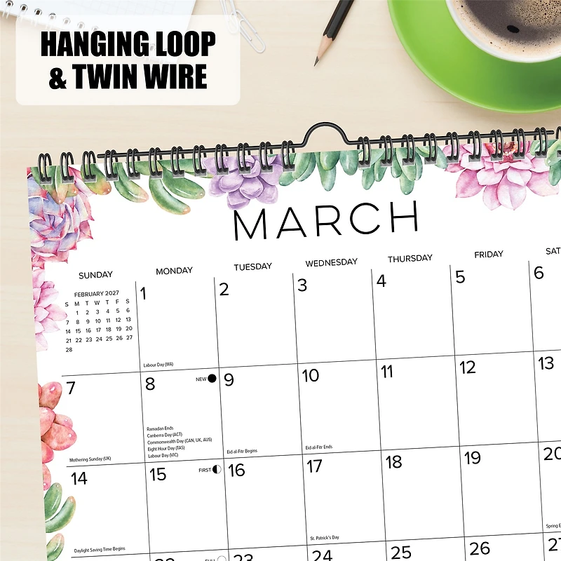 Succulents 2027 Spiral Wall Calendar