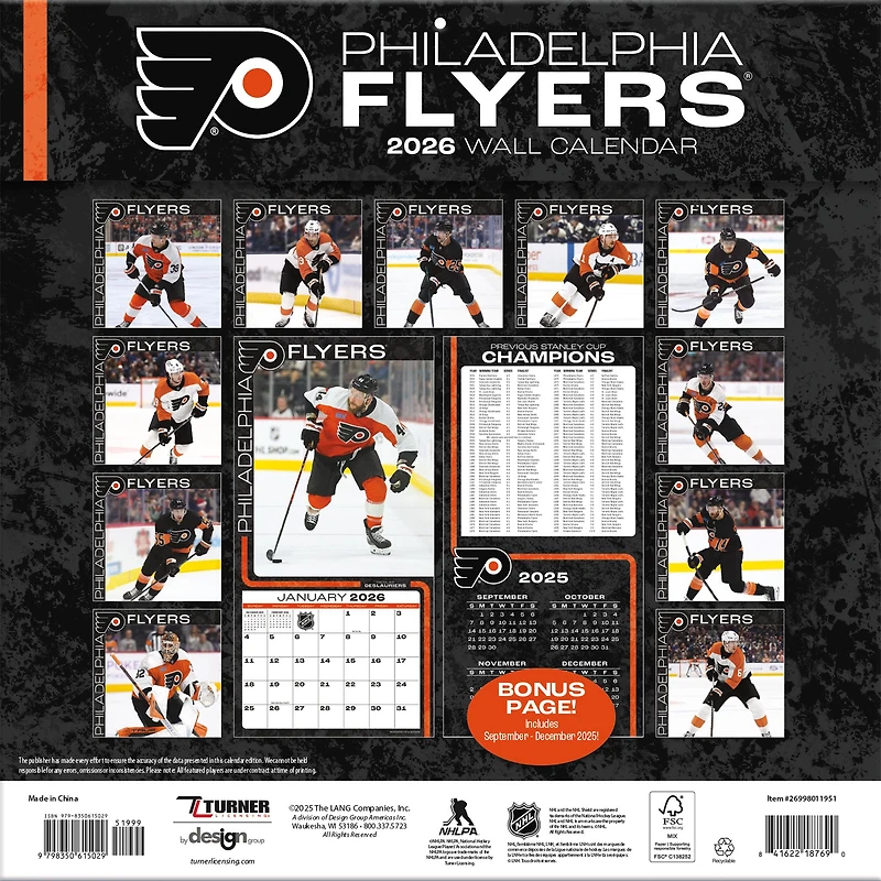 NHL Philadelphia Flyers 2026 Wall Calendar