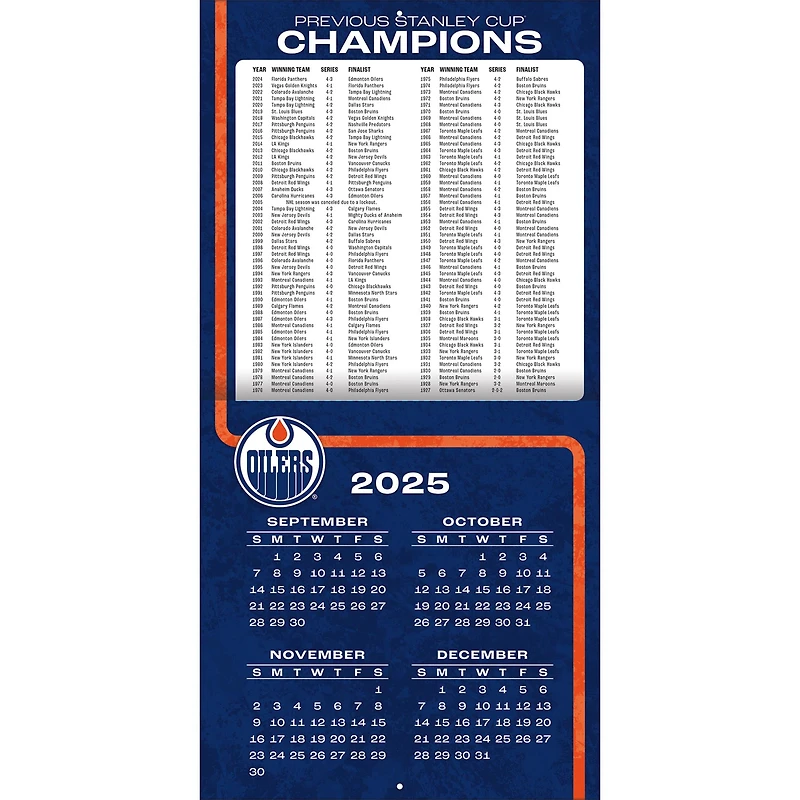 NHL Edmonton Oilers 2026 Wall Calendar