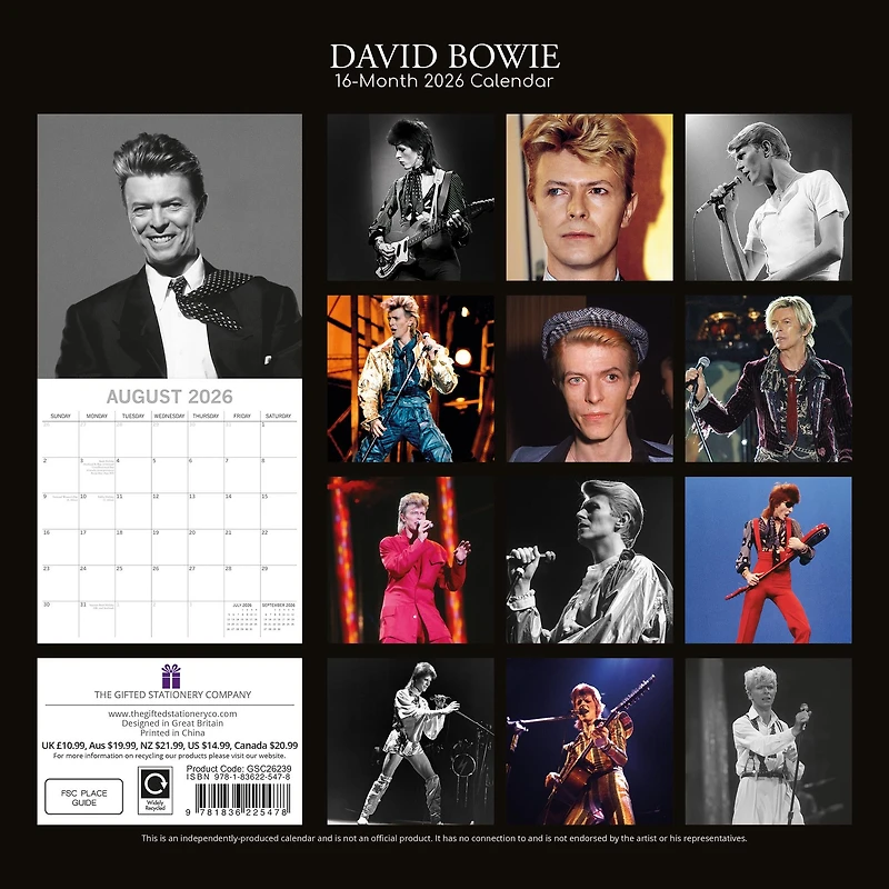 David Bowie 2026 Wall Calendar